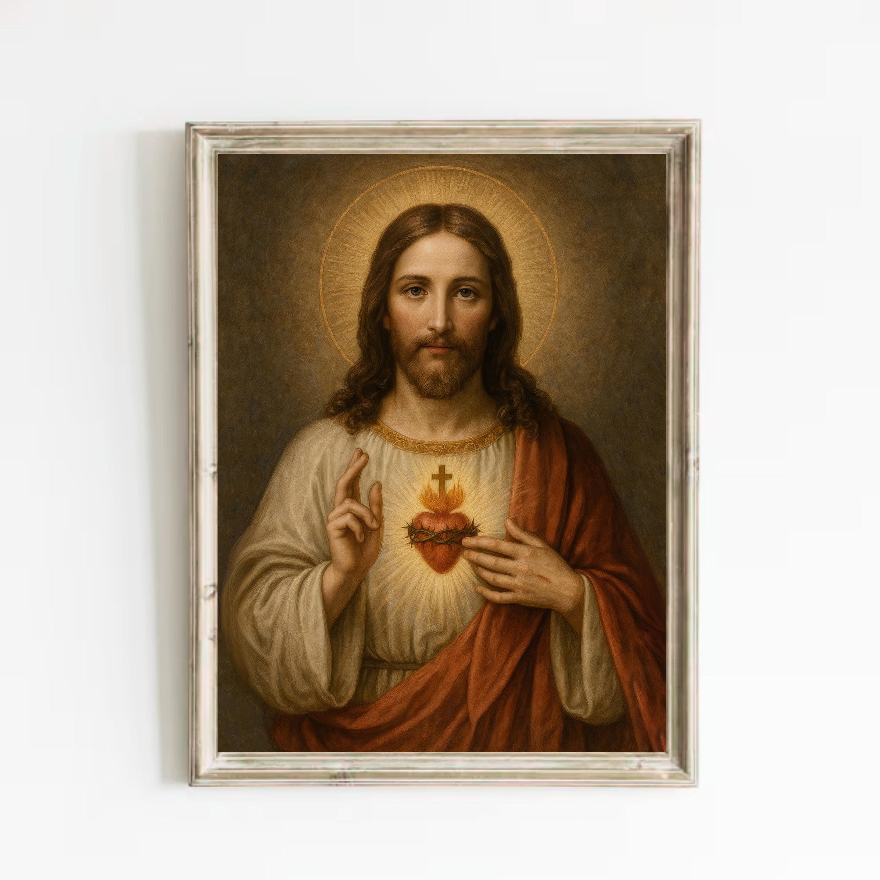 イエスの聖心のカトリック壁アート | 神の慈悲の肖像画プリント | 宗教