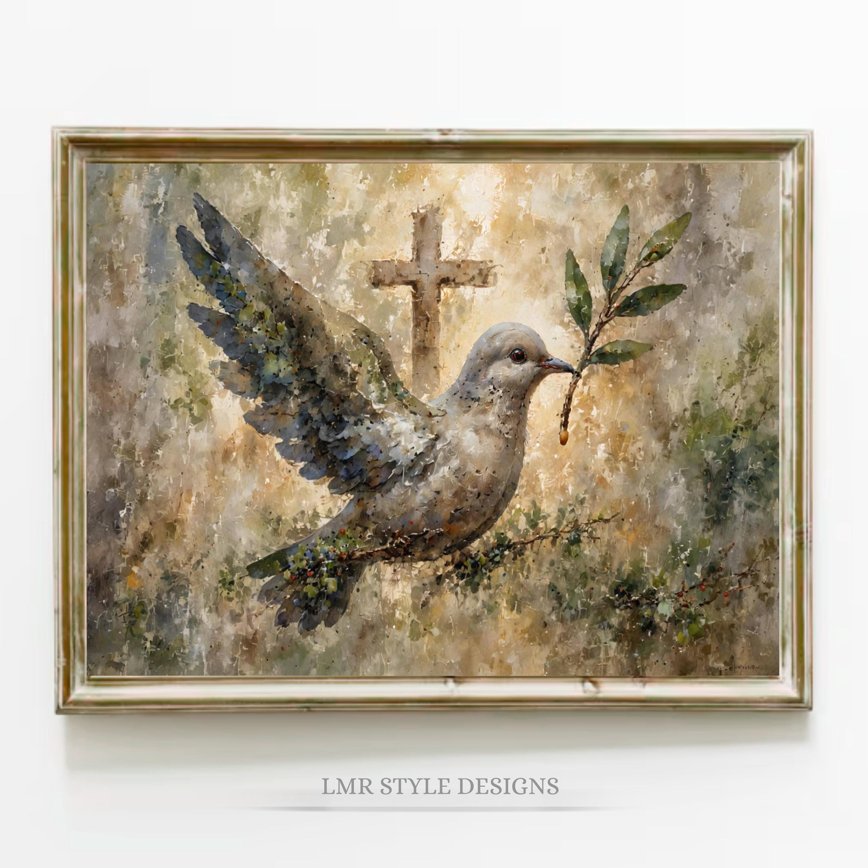 平和と信仰の象徴「鳩」のプリント｜クリスチャン向けオリーブの枝の