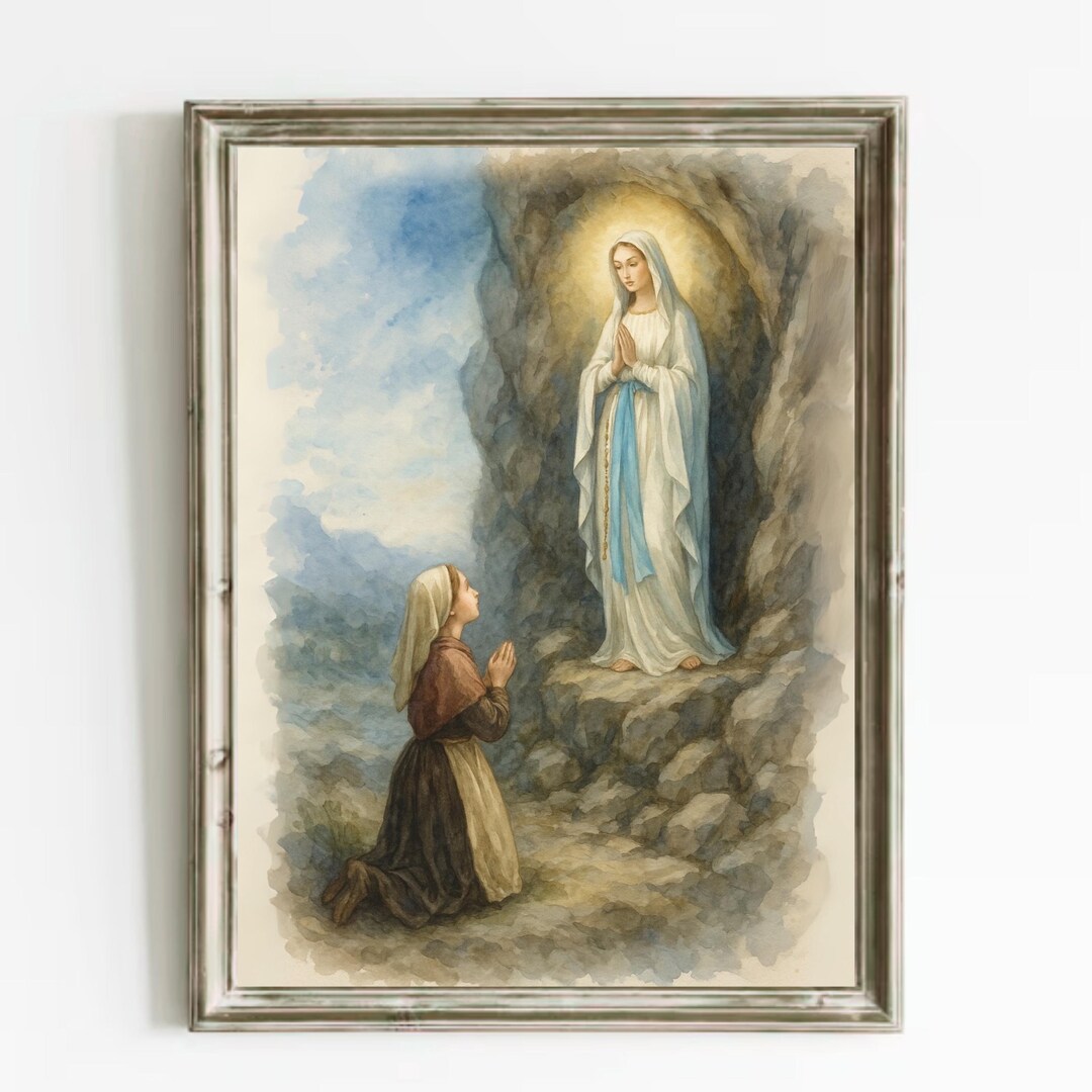 Our Lady of Lourdes Print | Catholic Virgin Mary Art | Christian ...
