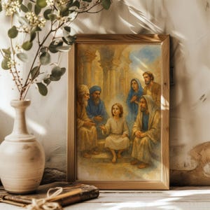 Junger Jesus Lehre im Tempel Wandkunst | Religiöser christlicher Bibeldruck | Glaube Dekor von Jesus unter den Ältesten als Kind | Digitaler Download