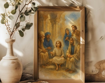 Young Jesus Teaching in Temple Wall Art | Religious Christian Bible Print | Faith Decor of Jesus Among Elders as a Child | Digital Download