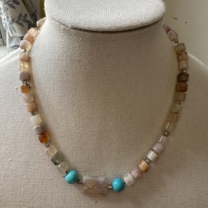 pink and blue natural stones neclace