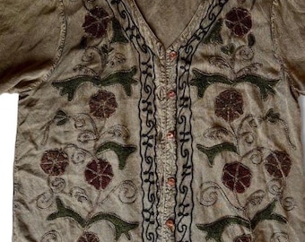 Vintage MPH Floral Embroidered Boho Blouse XL