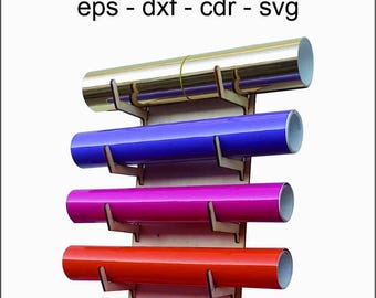 Soporte para rollos de vinilo cortado con láser – Estante para 4 rollos (archivo digital: svg, dxf, eps, cdr)