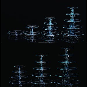 Set de soportes para tartas: 5 expositores cortados con láser para bodas y bares de dulces. Decoración para eventos en tablero de 5 mm. Archivos EPS, DXF, SVG y CDR.