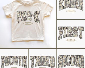 Old Camo Back to School for Boys PNG Bundle, Retro Kinder Garten Design, First Day PNG, Pre-K to Third Grade Png, School Boy Sublimation
