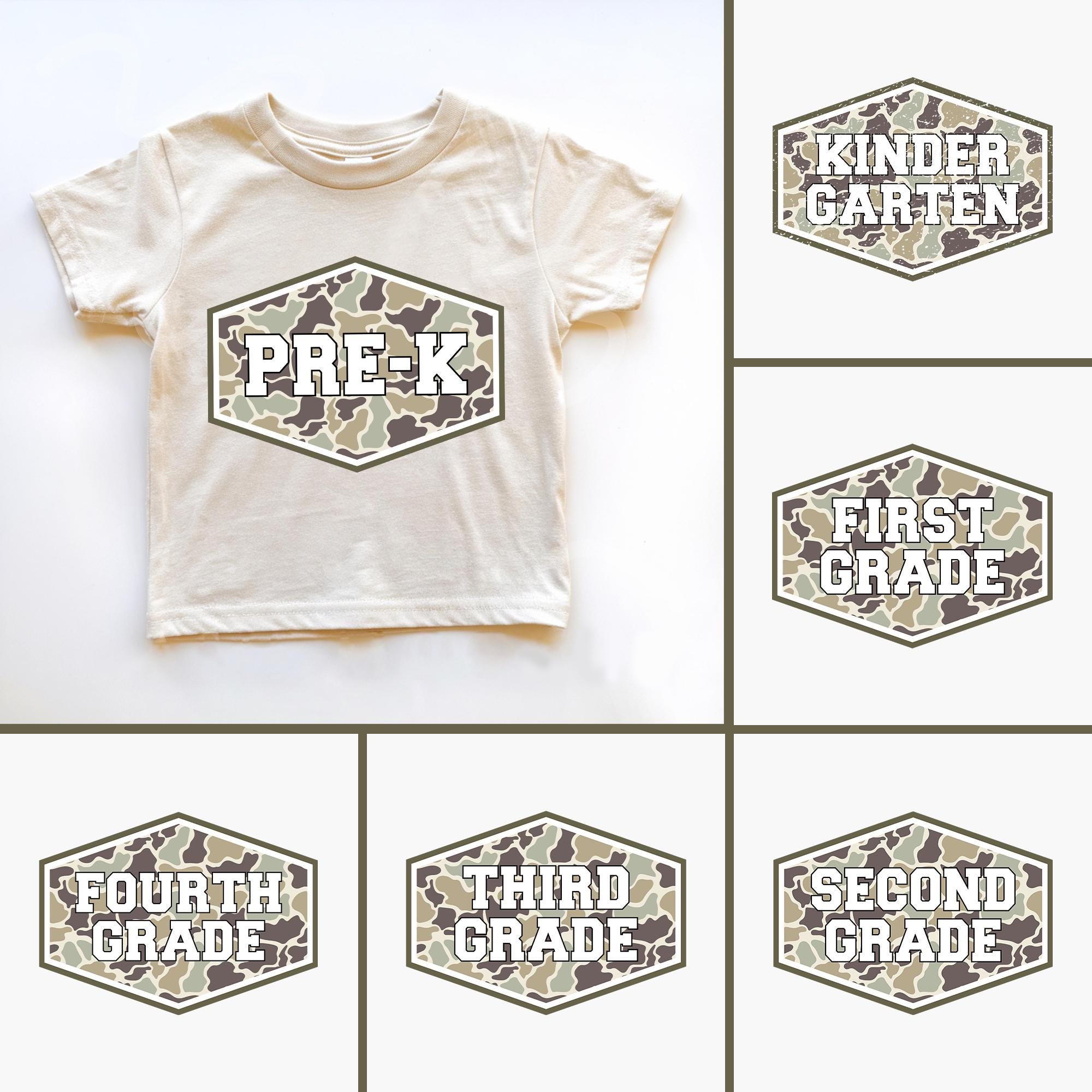 Old Camo Back to School Boys PNG Bundle, Kinder Garten Design, First Day PNG, Pre-K to Third Grade Png, School Boy Sublimation