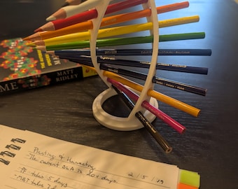 DNA Helix Pencil Holder - 3D Printed Spiral Desk Organizer - STEM classroom or Artist Gift