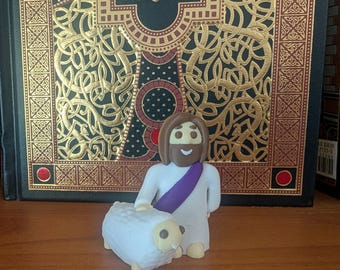 Mini Jesus Figurine with Lamb – 2” White Religious Statue – Good Shepherd Christian Gift