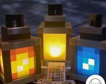 Pixelated Night Light Lantern Chargeable & Bigger- Night Lamp Birthday Gift - Kids Bedroom Decoration - Gamer Room Decor - Christmas Gift