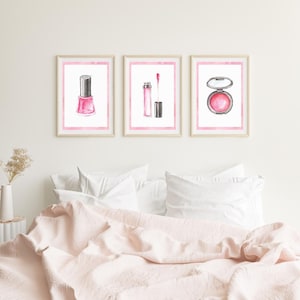 Pink makeup wall art set of three