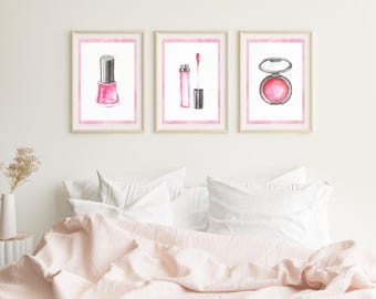 Pink makeup wall art set of three