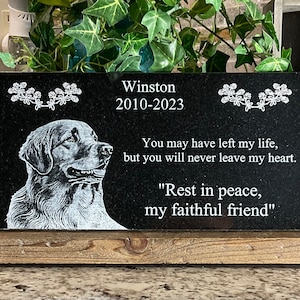 Personalized Laser Engraved Granite Dog Memorial Headstone- Custom Pet Grave Marker With Photo, Name & Tribute. FREE PRIORITY SHIPPING