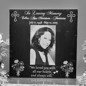 Cemetery Headstone, Grave Stone, Burial Marker, Custom Granite Memorial With Laser Engraved Photo, Sympathy Gift, FREE PRIORITY SHIPPING!