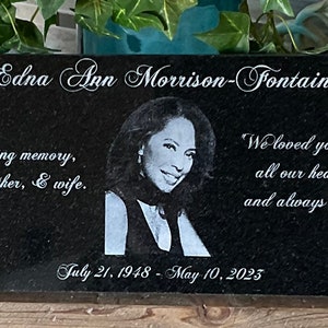 Custom Laser Engraved Granite Headstone, Personalized Memorial Grave Marker, Tombstone with Photo, Name & Quote, FREE PRIORITY SHIPPING!