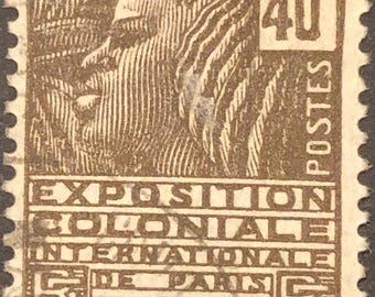 Correos de la República Francesa, Exposición Colonial 1931, franqueo ad2, matasellos negro usado.