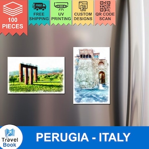 Perugia - Italia - 100 imanes para nevera comerciales - Imanes publicitarios para casas de alquiler, hoteles, restaurantes y cafeterías