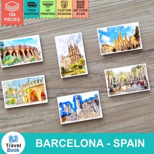 Barcelone - Espagne - 100 aimants pour réfrigérateur professionnels - Aimants publicitaires pour locations de maisons, hôtels, restaurants et cafés