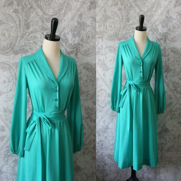 Vintage 1970s Dress 70s Wrap Dress Seafoam Green Slinky Disco Cocktail Womens Size Small Medium