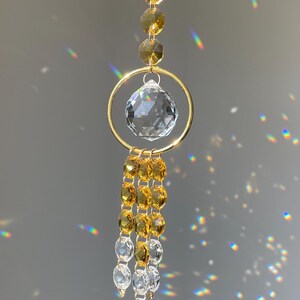 Golden Crystal Suncatcher for Window – Handmade Hanging Prism with Gold Accents – Sun Catcher for Home Décor & Gifts - Boho Decor and Gifts