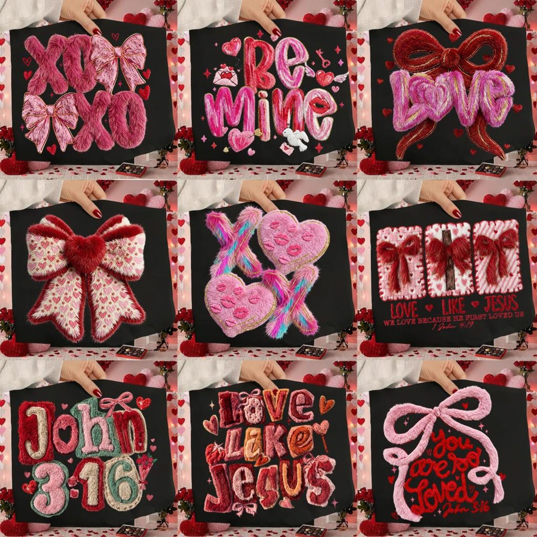 Valentines Day PNG Bundle Faux Yarn Latch Hook Yarn Bow Coquette ...