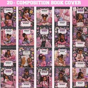 Pacote com mais de 25 capas de cadernos de composição com tema de meninas negras, capas fofas para cadernos escolares com estampa afro, modelos de diários infantis, volta às aulas.