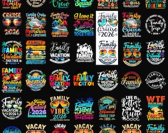 Family Vacation PNG Bundle 2026, Cruise Squad Shirt Designs, Family Trip Quotes, Vacay Squad Graphics, Summer Travel Sublimation Download