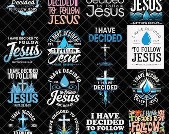 Postanowiłem pójść za Jezusem PNG, projekt koszulki z motywem wiary chrześcijańskiej, sublimacja wersetów biblijnych, cyfrowe pobieranie cytatów religijnych z chrztu