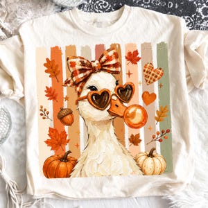 Preppy Fall Goose PNG, Coquette Autumn Pumpkin Spice Latte Sublimation Design