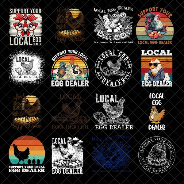 Lokale eierenhandelaar png-bundel, steun lokale eierenhandelaar png, retro grappige kip paaspng, kipliefhebber png, boerderijkip png