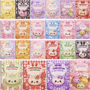 40+ Glitter Dumpling Composition Notebook Covers PNG Bundle, Cute Kawaii School Cover, Printable Back to School Digital Download