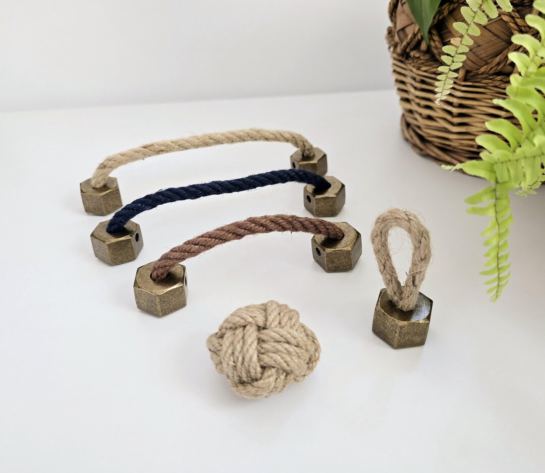 Rope Drawer Pulls: Antique Bronze Black Hex Nut, Nautical Cabinet ...