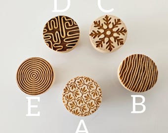 Engraved Wood Dresser Knobs: Natural Boho Cabinet Hardware