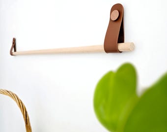 Faux Leather Curtain Rod Holder Strap: Beech Wood Dowel