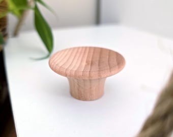 Concave Beech Wood Cabinet Knob: Mid-Century Modern Dresser Pull (40mm)