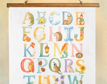 Watercolor ABC Wall Tapestry: Wood Topped Waldorf Homeschool Poster