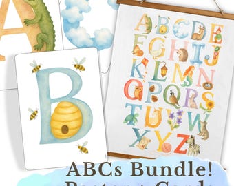 Watercolor ABC Poster and Cards: Waldorf Homeschool Decor (Digital Download, PDF & PNG)
