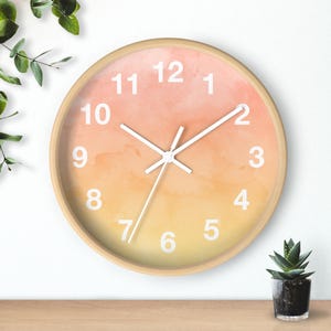 Blush Pink Yellow Watercolor Clock Decoration Waldorf Classroom Gift for Teacher Idea Nature Table Wood Decor Homeschool Kindergarten Idea