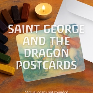 Saint Georges et le Dragon Cartes postales, estampes d'art saint, estampes d'art waldorf, cartes postales d'art, impressions d'art école à la maison, vers saint Georges