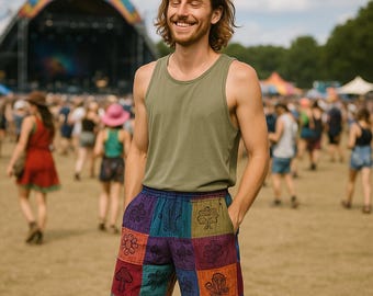 Block Print Mushroom Harem Pants: Upcycled Sari Boho Trousers
