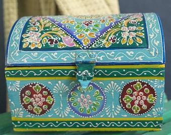 Hand Painted Domed Wooden Box, Keepsake Storage, Mango Wood, Handmade India