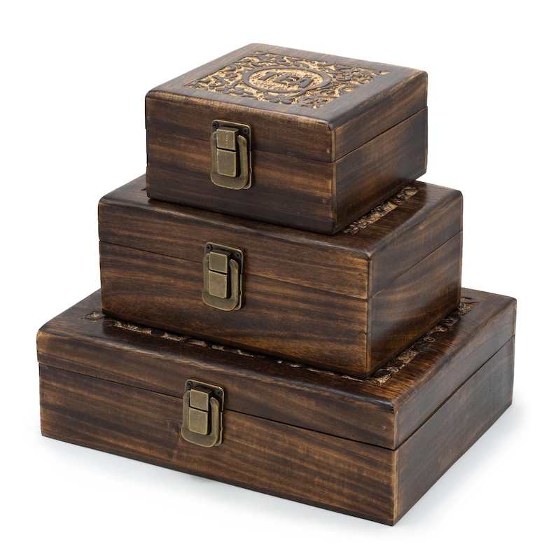 Handmade Wooden Tea Box in 3 different sizes -3, 6 or 12 Compartment Artisan Mango Wood Storage box with Carved Lid, tea lovers gift