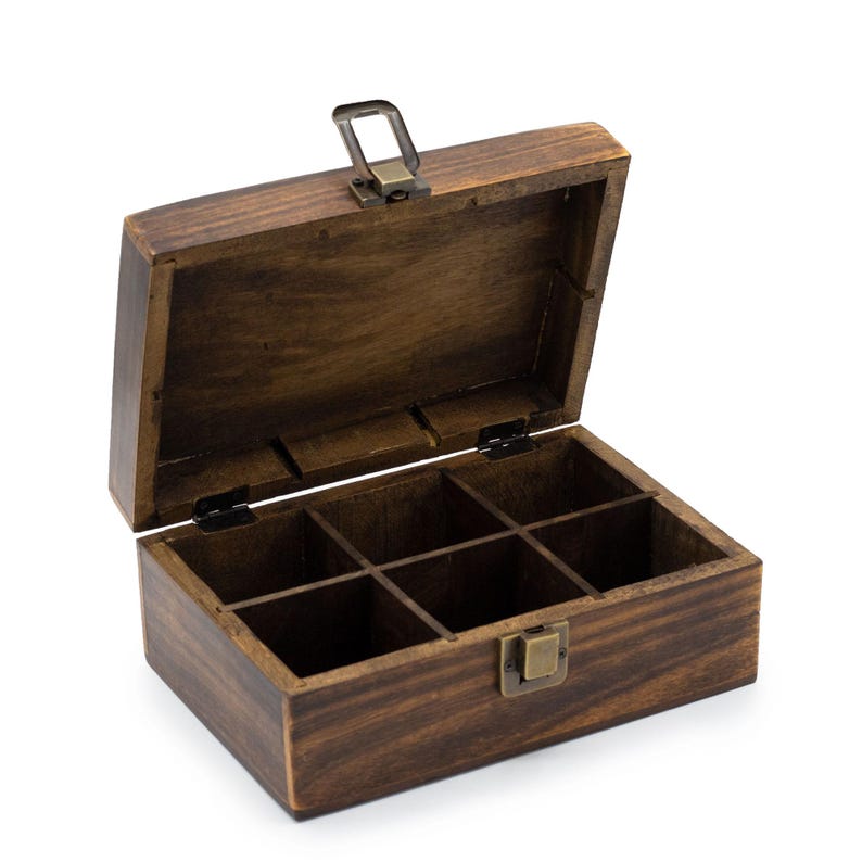 Handmade Wooden Tea Box in 3 different sizes -3, 6 or 12 Compartment Artisan Mango Wood Storage box with Carved Lid, tea lovers gift