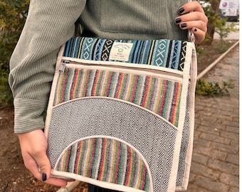 Hemp Laptop Messenger Bag: Boho Vegan Crossbody Satchel