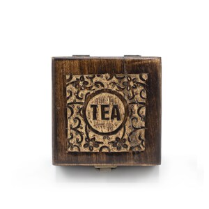 Handmade Wooden Tea Box in 3 different sizes -3, 6 or 12 Compartment Artisan Mango Wood Storage box with Carved Lid, tea lovers gift