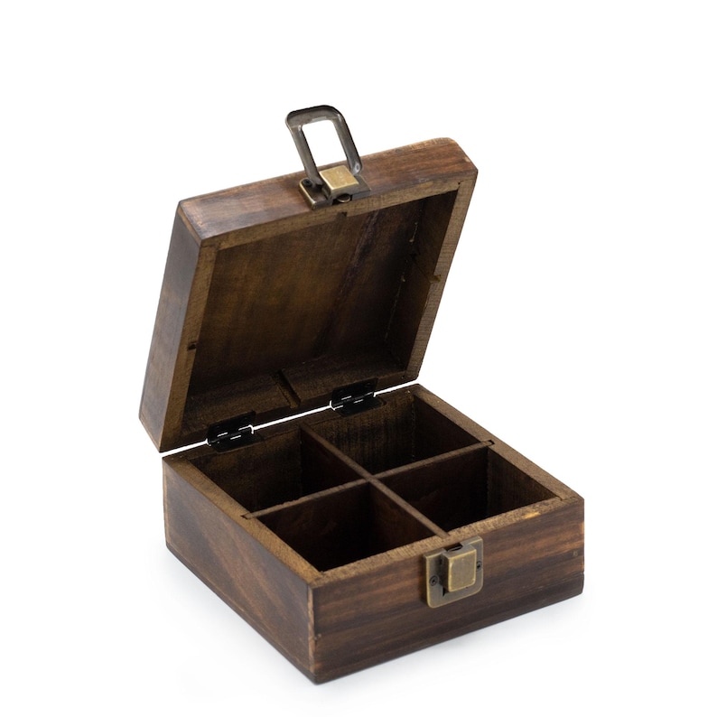 Handmade Wooden Tea Box in 3 different sizes -3, 6 or 12 Compartment Artisan Mango Wood Storage box with Carved Lid, tea lovers gift