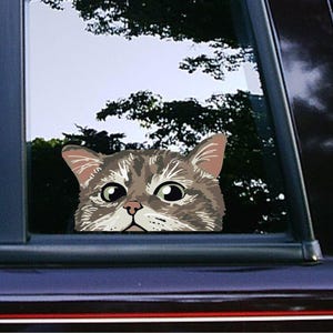 Tabby Cat Peeker Peeking Peekabo Sticker Car Decals Decal Stickers Cartoon Sticker Waterproof Weatherproof Cute Kitten Cat Decals