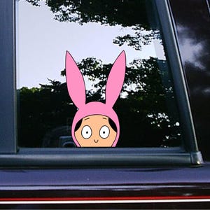 Cute Louise Pink Bunny Ears Peeker Peeking Sticker Car Decals Wall Decor Bumper Cartoon Sticker Waterproof Weatherproof Bob's Burger