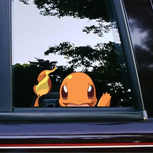 Cute Dragon Charmander Peeker Peeking Stickers Car Decals Console Classic Stickers Cartoon Waterproof Weatherproof Laptop Macbook Tumblers