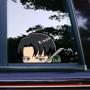 Levi with Sword Peeker Peeking Car Decals Wall Art Decor Bumper Stickers Cartoon Waterproof Weatherproof Anime Manga Book Characters